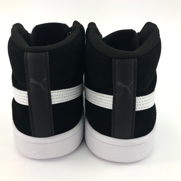 PUMA Mens Smash V2 Mid Suede Black White Shoes - Picture 3 of 8